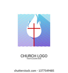 Church logo and christian symbols. Cross of the Savior Jesus Christ and geometric abstract symbols.