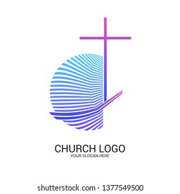 Church logo and christian symbols. Cross of the Savior Jesus Christ and geometric abstract symbols.