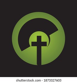 Church logo. Christian symbols. The Cross of Jesus, the fire of the Holy Spirit 