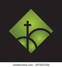 Church logo. Christian symbols. The Cross of Jesus, the fire of the Holy Spirit 