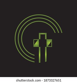 Church logo. Christian symbols. The Cross of Jesus, the fire of the Holy Spirit 
