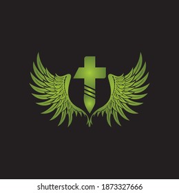 Church logo. Christian symbols. The Cross of Jesus, the fire of the Holy Spirit 