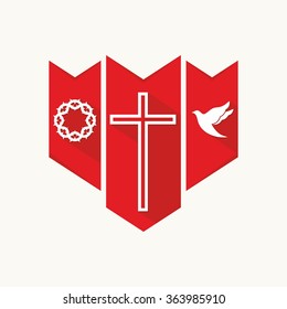 Church Logo. Christian Symbols. Cross, Dove And Crown Of Thorns.