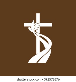 Church Logo. Christian Symbols. Cross And Holy Spirit