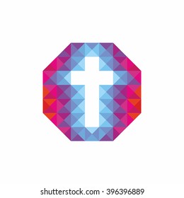 Church logo. Christian symbols. Cross polygonal