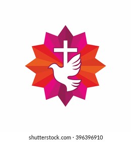 Church logo. Christian symbols. Cross and Dove