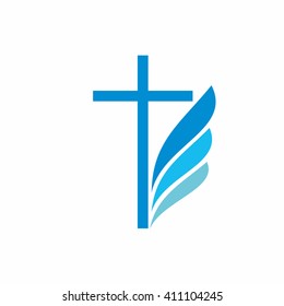 Church logo. Christian symbols. Cross and wing.
