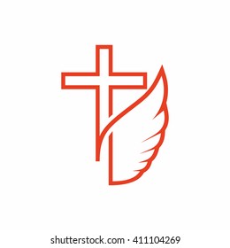 Church logo. Christian symbols. Cross and wing.