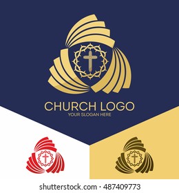 Church logo. Christian symbols. The cross of Jesus and the Crown of Thorns.