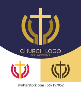 Church logo. Christian symbols. The cross of Jesus Christ, and graphic elements