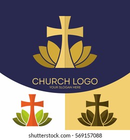Church logo. Christian symbols. The cross of Jesus Christ, and graphic elements