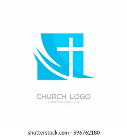 Church logo. Christian symbols. Cross of the Lord and Savior Jesus Christ.