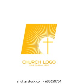 Church logo. Christian symbols. The cross of Jesus and the shining
