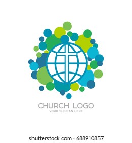 Church logo. Christian symbols. The Cross of Jesus and the Globe