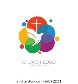 Church logo. Christian symbols. The cross of Jesus and the dove