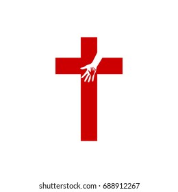 Church logo. Christian symbols. Cross of Jesus and Hands