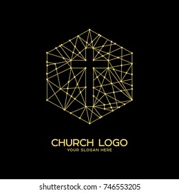 Church logo. Christian symbols. The Cross of the Savior and the Lord Jesus Christ
