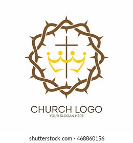 Church logo. Christian symbols. Crown of thorns and cross.