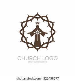 Church logo. Christian symbols. Crown of Thorns, the Savior and King, Jesus Christ.