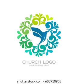 Church logo. Christian symbols. Dove - the symbol of the Holy Spirit