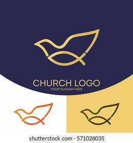 Church logo. Christian symbols. Fish - Jesus symbol, a dove - the Holy Spirit