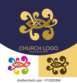 Church logo. Christian symbols. Fish - a symbol of Jesus Christ, and graphic elements.