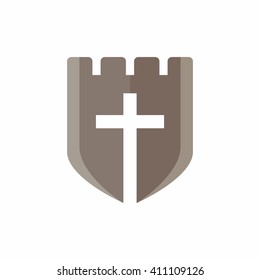 Church logo. Christian symbols. Fortress my God, cross.