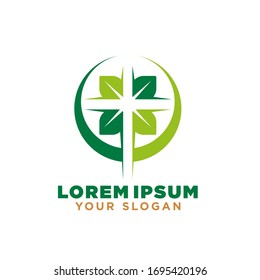 Church logo. Christian symbols. green color Jesus' cross