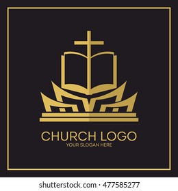 Church Logo Christian Symbols Holy Bible Stock Vector (Royalty Free ...