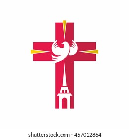 Church logo. Christian symbols. Jesus, the Church and the Holy Spirit.