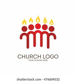 Church logo. Christian symbols. Pentecost, the apostles, flames.