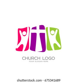 Church Logo. Christian Symbols. People Worship The Lord Jesus Christ