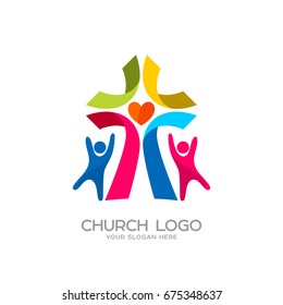 Church logo. Christian symbols. People worship the Lord Jesus Christ	