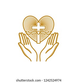 Church Logo Christian Symbols Praying Hands Stock Vector (Royalty Free ...