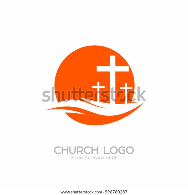 Church Logo Christian Symbols Three Crosses Stock Vector (Royalty Free ...