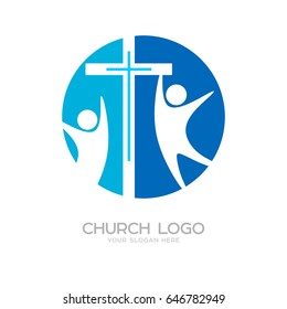 Church logo. Cristian symbols. The cross of Jesus and his church