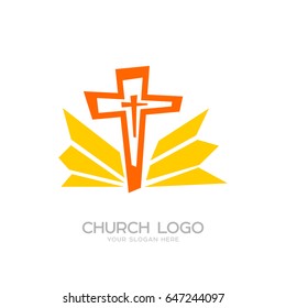 Church logo. Cristian symbols. The Cross of Jesus and the Rays