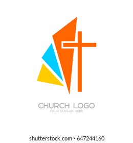 Church logo. Cristian symbols. The cross of Jesus and the colored elements