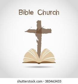 Church logo. Cross, bible.