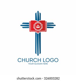 Church logo. Cross, bible, crown of thorns.