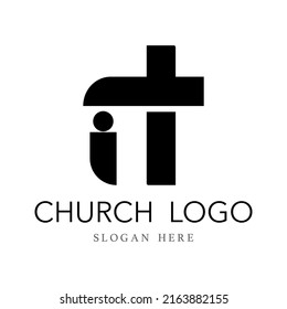 Church logo with cross design vector illustration isolated on white background. Modern logo template for christian church of charity. Christianity symbol of Jesus Christ. The cross of Jesus. 