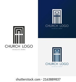 Church logo with cross design vector illustration isolated on white background. Modern logo template for christian church of charity. Christianity symbol of Jesus Christ. The cross of Jesus line art. 
