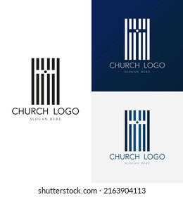 Logo de la iglesia con diseño cruzado ilustrado vectorial aislado en fondo blanco. Modelo moderno de logo para la iglesia cristiana de caridad. Símbolo cristiano de Jesucristo. La cruz de la línea de Jesús. 