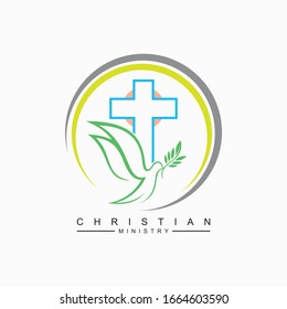 Church Logo Cross Dove Concept Circle Stock Vector (Royalty Free ...