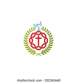 Church logo. Cross, dove and crown of thorns