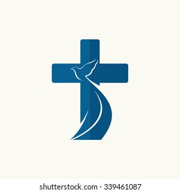 Church Logo. Cross And Dove, Symbol Of The Holy Spirit