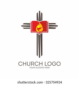 Church Logo Cross Flame Dove Stock Vector (Royalty Free) 325754921 ...