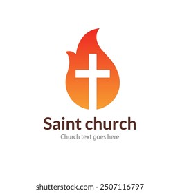 Church logo cross flame icon. Religious christian emblem symbol worship design