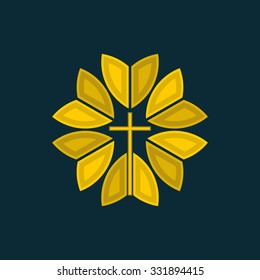 Church logo. Cross and flowers, rays