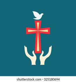 Church logo. Cross, hands and dove